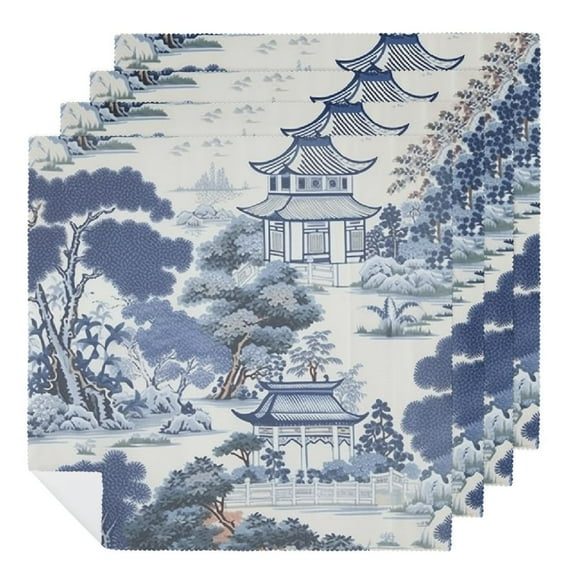 Qinduosi Cloth Napkins Blue White Cloth Napkins Dinner Napkins Luncheon Napkins for Party Supplies Table Decor 2 PCS