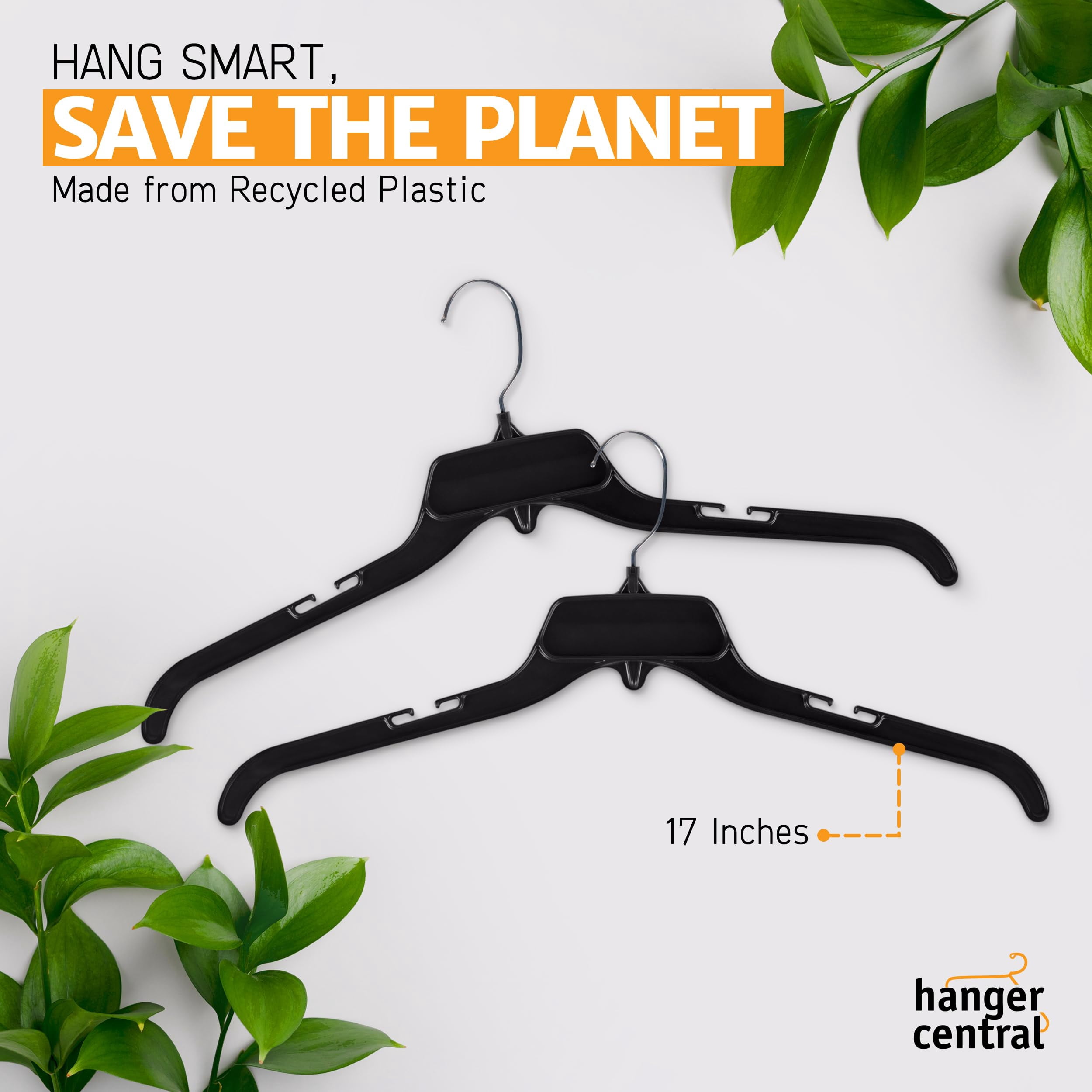 Hanger Central 25 Pack Black Plastic Shirt Hangers With Swivel Hooks 19 inch