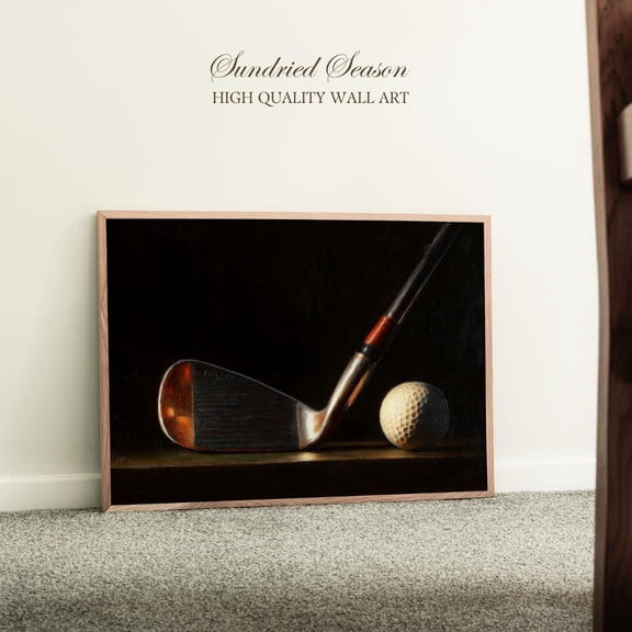 Vintage Golf Club And Ball Still Life Print, Classic Golfer Idea, Rustic Sports Bar Wall Art, Traditional Golf Decor For Office Or Den UNFRAMED Poster, Wall Art for Decor, Present, 8x12