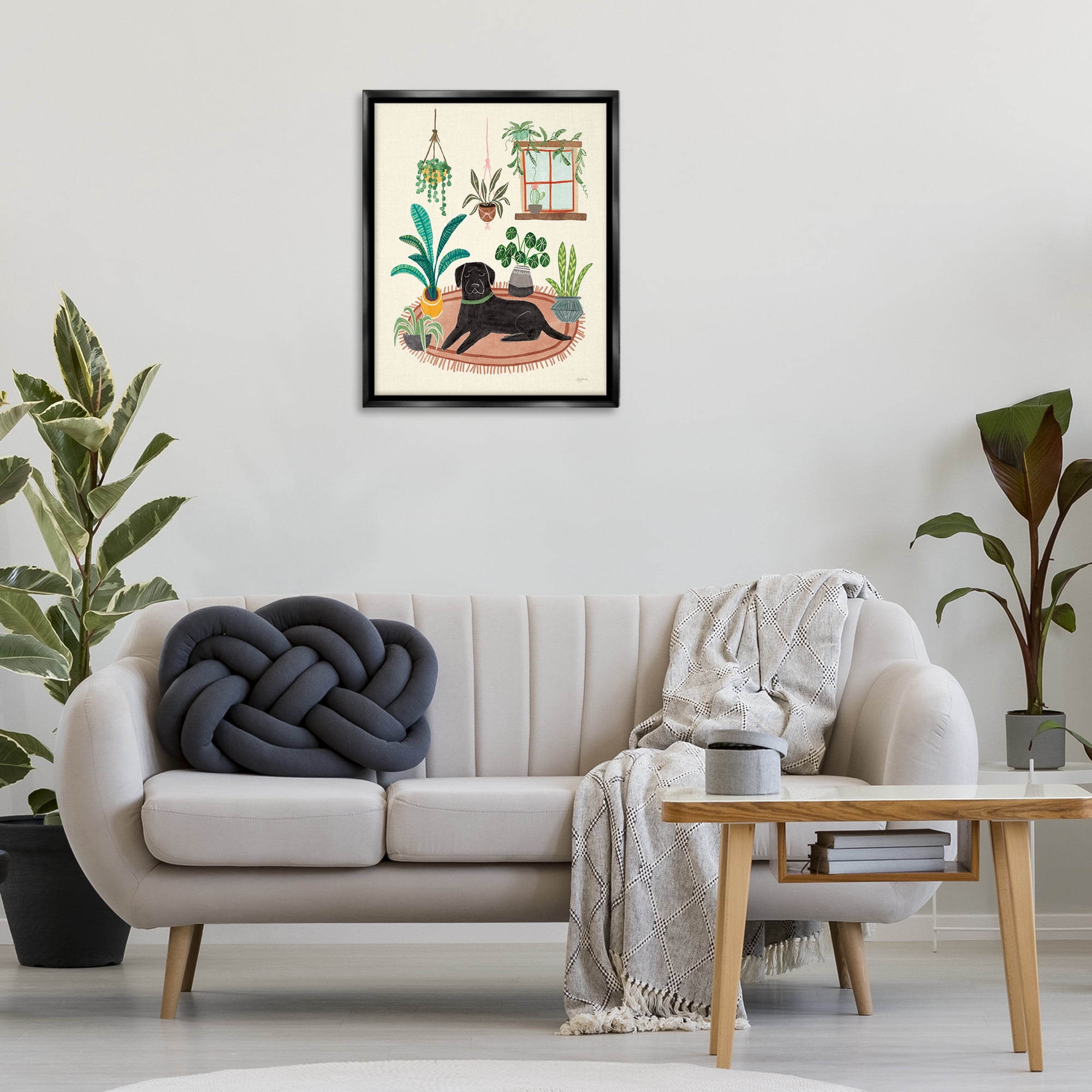 Stupell Industries Fun Dog & House Plants Animals & Insects Painting Black Floater Framed Canvas Art Print Wall Art, 25 x 31