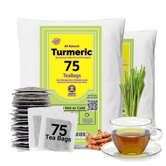 150 Turmeric Tea Bags, Turmeric with Black Pepper, Herbal Tea, Caffeine-Free ,Non-GMO,by Akshit.