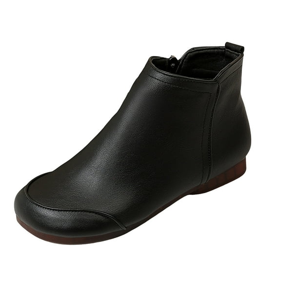 YLYL Womens Ankle Boots PU Leather Side Zipper Low Heel Round Toe Fashion Casual Fall Winter Boots