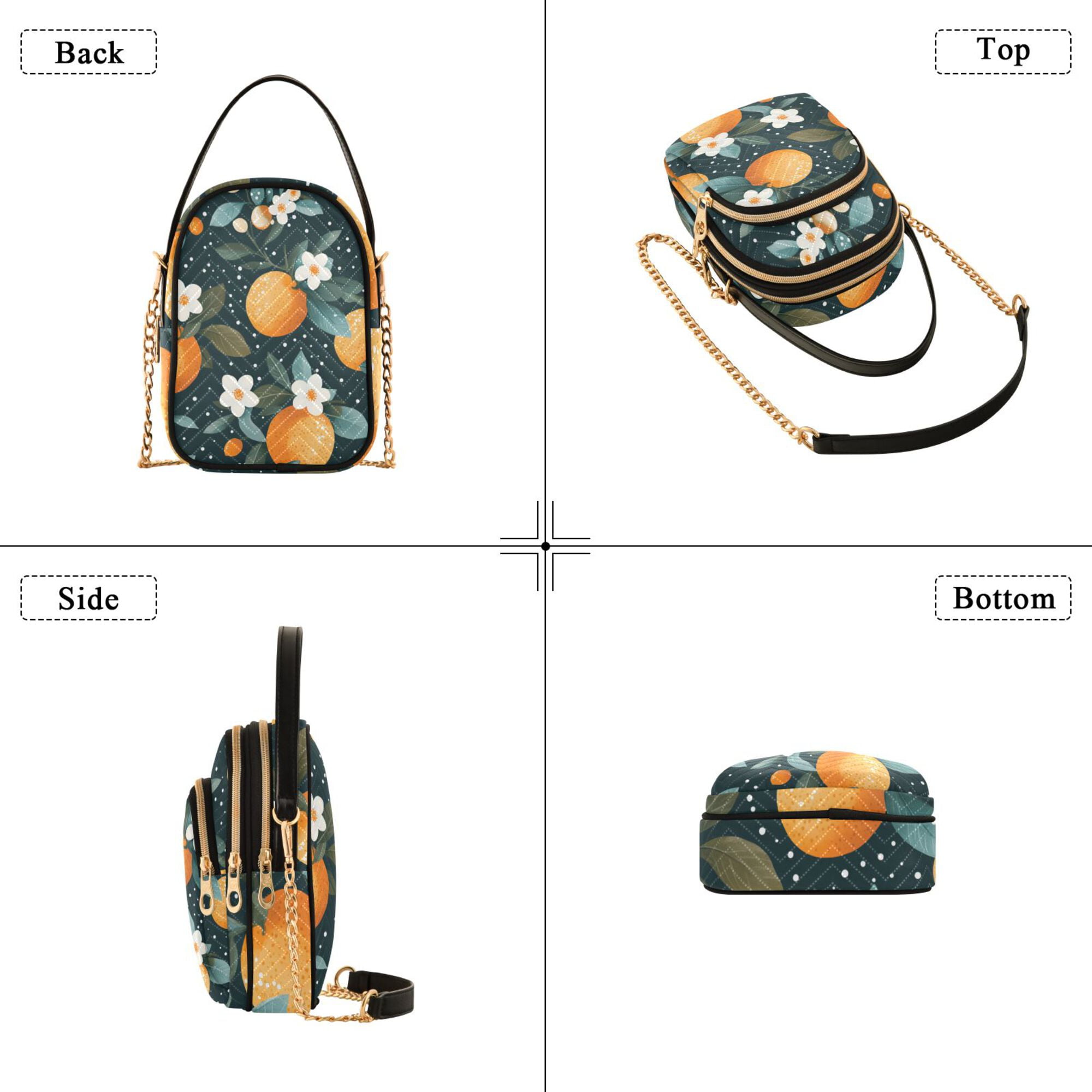 FORMRS Crossbody Bag for Women Quilted Travel Shoulder Cell Phone Purse with Chain Strap Handbag, Green Oranges