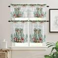 thumbnail image 5 of Christmas Western Kitchen Curtains and Valances Set, Rod Pocket Curtains Tier Farmhouse Window Curtains 36 Inch Length, Xmas Boots Leaves Flower Wooden Grain 3 Piece Kitchen Curtains Set, 5 of 6