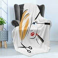 thumbnail image 4 of Hair Salon Soft Flannel Fleece Throw Blanket, Beauty Salon Concept Make up Hairdo Comb Lipstick and Scissors, Cozy Plush for Indoor and Outdoor Use, 50" x 60", Black Earth Yellow, by Ambesonne, 4 of 5