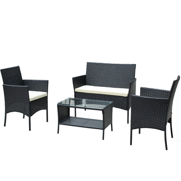 Seizeen 4 Pieces Patio Furniture Set, AllWeather PE Wicker