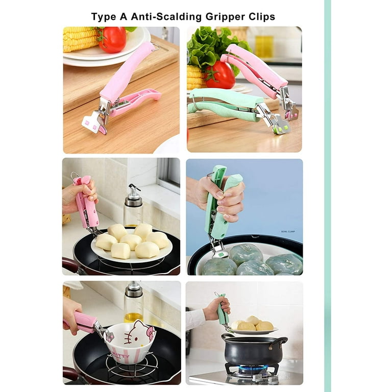 Angoily angoily hot plate gripper bowl clip anti hot pan gripper stainless  steel food tongs hot dish lifters clip for cooking grillin