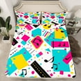 thumbnail image 2 of Manfei Mucical Note Bed Sheets,Multicolor Geometric Square King Sheets,Pink Blue Circles Triangle Sheet Set For Girl,Microfiber Bedroom Decor,4pcs, 2 of 7
