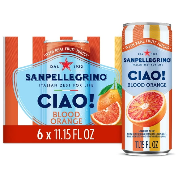 Sanpellegrino CIAO Blood Orange Flavored Sparkling Water with Real Fruit Juices: Blood Orange Flavor 6 Pack