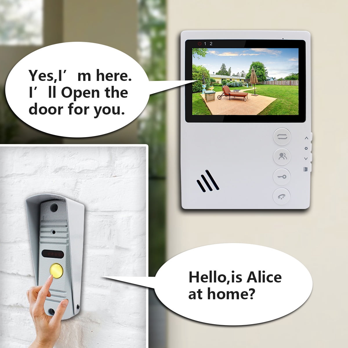 Wired Video Apartment Intercom Door Phone Doorbell System,Handsfree Waterproof Outdoor Doorbell Indoor Monitor One Key Unlock For Home Villa