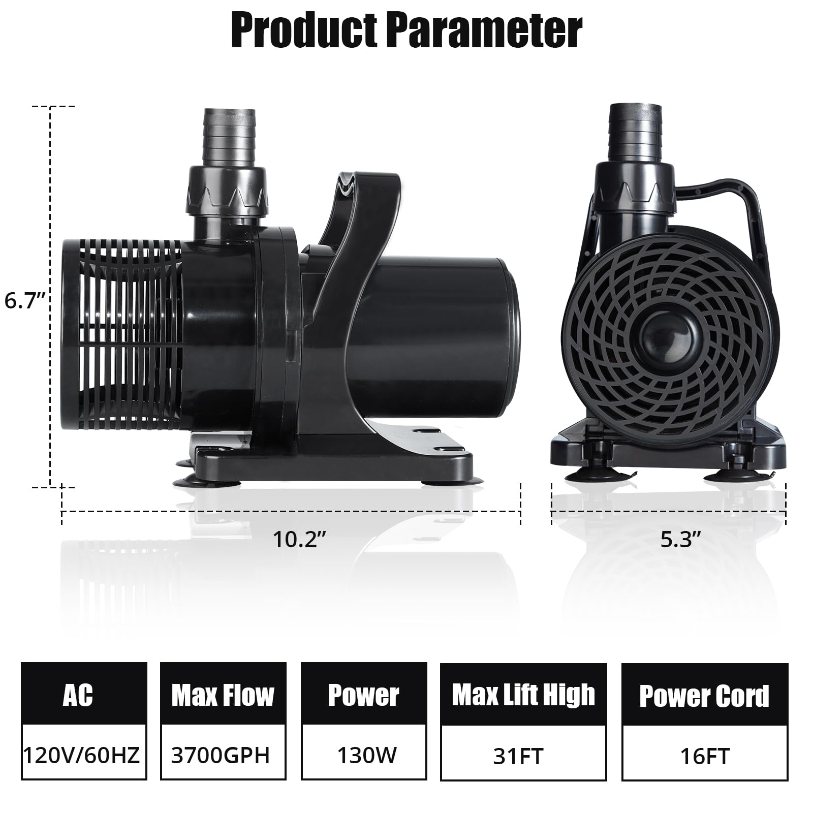 3700GPH Submersible Water Pump, 130W Pond Pump 31Ft Lift Height Water Transfer Pump, 180° Ajustable Outlet Aquarium Pump,16Ft Power Cord for Outdoor, Aquarium, Hydroponic,Water Fountain