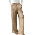 thumbnail image 2 of Zedker Womens High Waist Wide-Leg Long Casual Pants for All Seasons Loose Elastic Waist Versatile Pockets Pants with Drawstring,Brown,L, 2 of 5