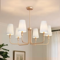 YANSUN 33.8 in 6-Light Gold Farmhouse Chandelier with White Linen Shades for Dining Room, Living Room, Kitchen Island