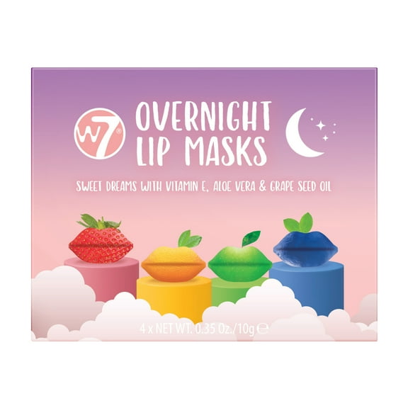 W7 Overnight Lip Masks Hydrating Balm and Conditioner (Strawberry, Green Apple, Blueberry and Grapefruit Nourishing and Conditioning Balms)