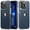 Blue, variant on MOHEYO Shockproof Logo View Cover Metallic Frame Vegan Leather Case for iPhone 13 Pro Max - Brown