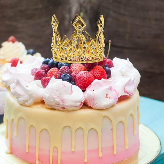 Niceauty Crown Cake Topper Cake Topper Tiara Golden Rhinestone Decoration for Prom 1Pack