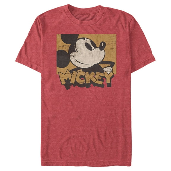 Men's Mickey & Friends Retro Distressed Mickey Square Graphic Tee Red Heather Large
