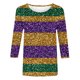 thumbnail image 4 of Ounisa 2025 Womens 3/4 Sleeve Tops Mardi Gras Costumes Fashion Round Neck Color Printed Blouse, 4 of 6