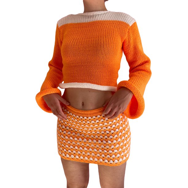 TRKIYQC, suéter corto de punto para mujer, suéter de manga larga de Color en contraste con ribete enrollado informal de otoño, Tops, ropa de calle TRKIYQC moda