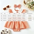 thumbnail image 3 of Vdoaml Baby Girl 2pc Halloween Plaid Flutter Sleeve Dress Romper Bow Headband Set Infant Cute Print Bodysuits 6-12 Months Orange, 3 of 4