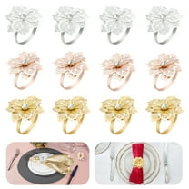 12 PCS Flower Napkin Rings, Hollow Out Design Napkin Holder Floral Rhinestone Serviette Buckles for Wedding Party Banquet Thanksgiving Halloween Dinner Table Decor and Daily Use