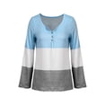 thumbnail image 2 of Gvmfive Women's Contrast Color Stitching Long Sleeve Blouses Round Neck Buttons Hem Casual Tops, 2 of 5