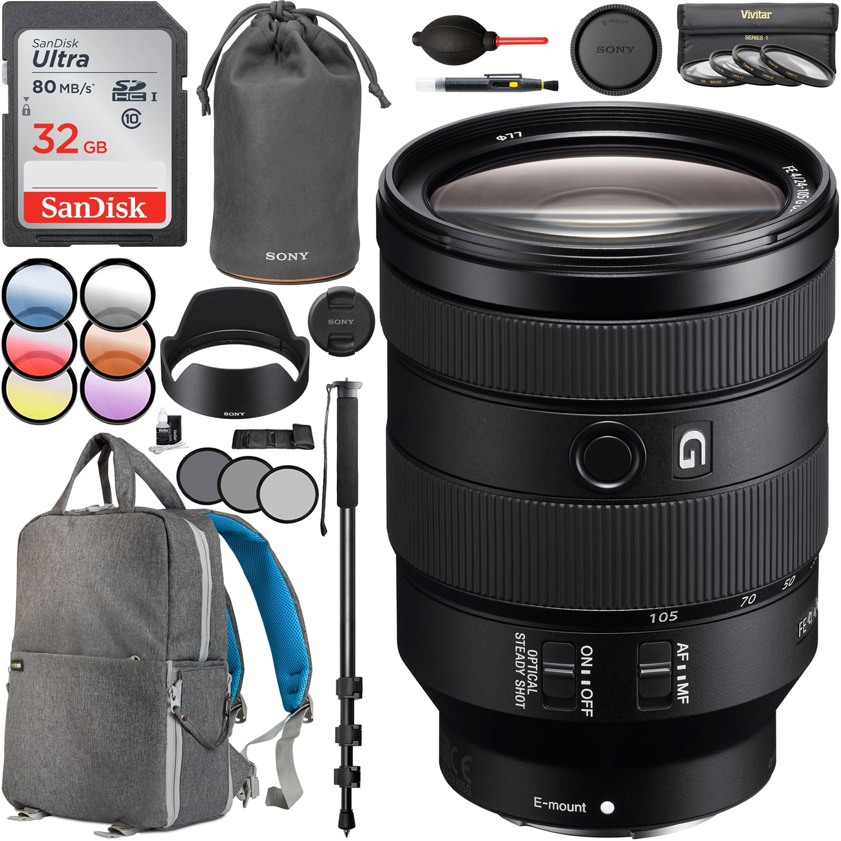 Sony Fe 24 105mm F4 G Oss Full Frame E Mount Standard Zoom Lens Selg With 67mm Multicoated Uv Polarizer Fld Filter Kit Photography Backpack Bundle Walmart Com Walmart Com