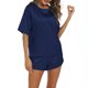 thumbnail image 2 of Puntoco Conjunto de pijama de seda simulada para mujer, moda de ropa de dormir para mujer, color sólido, manga corta, bolsillo, hebilla en la espalda, cintura alta, cintura elástica, 2 of 5
