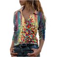 thumbnail image 1 of Blusa informal de manga larga con cuello en V y estampado floral para mujer Pompotops FGAJ16280, 1 of 5
