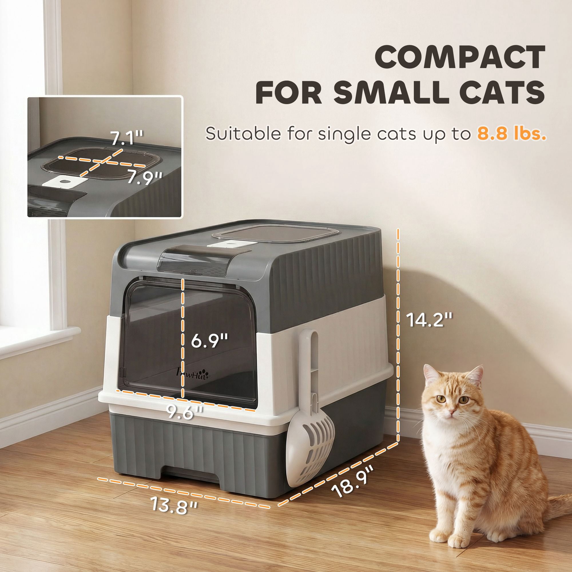 Washure Front Top Entry Hooded Cat Litter Box with Drawer Tray, Gray Easy Cleaning Cat Toilet