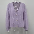 thumbnail image 6 of jtjvou V-neck Button Contrasting Knitted Cardigan Jacket Long Sleeved Lightweight Casual Outerwear Comfortable Stylish Knitted Jacket for Daily Wear Purple M, 6 of 7