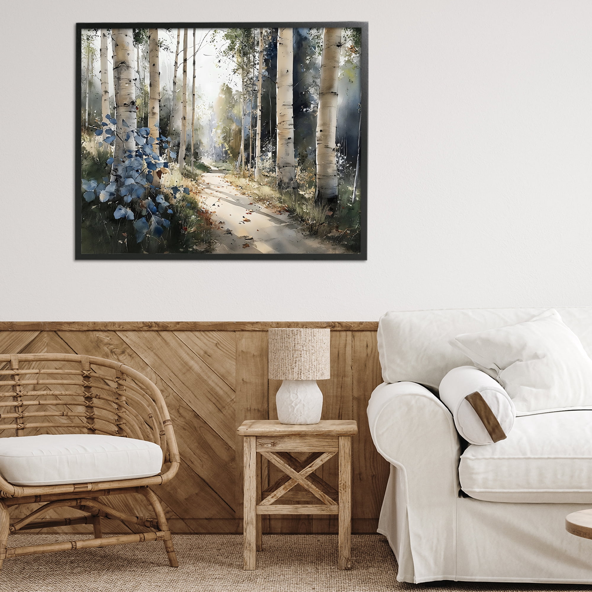 Stupell Industries Blue Birch Sunlit Forest Black Framed Giclee Art, design by Franklyn Gregory