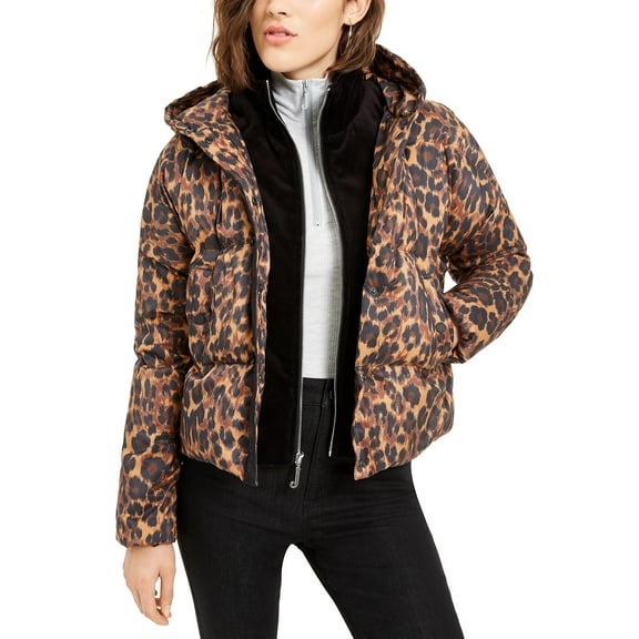 Juicy Couture Juniors' Printed Puffer Coat Brown Size X-Small