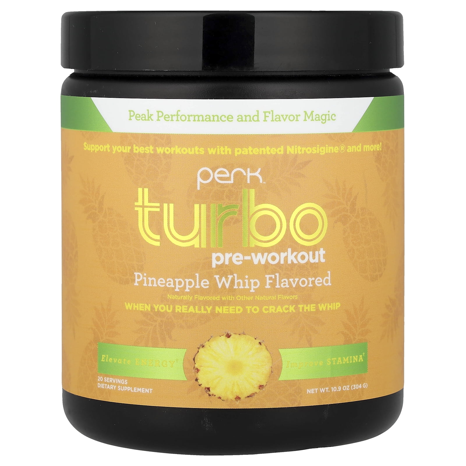 Perk Turbo Pre-Workout Powder (Pineapple) 20 Servings - 125mg of Caffeine with Citrulline Malate 2:1 & Beta Alanine, Formulated with Nitrosigine