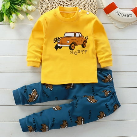 

CaComMARK PI Baby Boys Pajamas 2 Piece Set Long Sleeve Car Printed Top Long Pants Children s Fall and Winter Pajamas 3 Months-6 Years deals of the day clearance