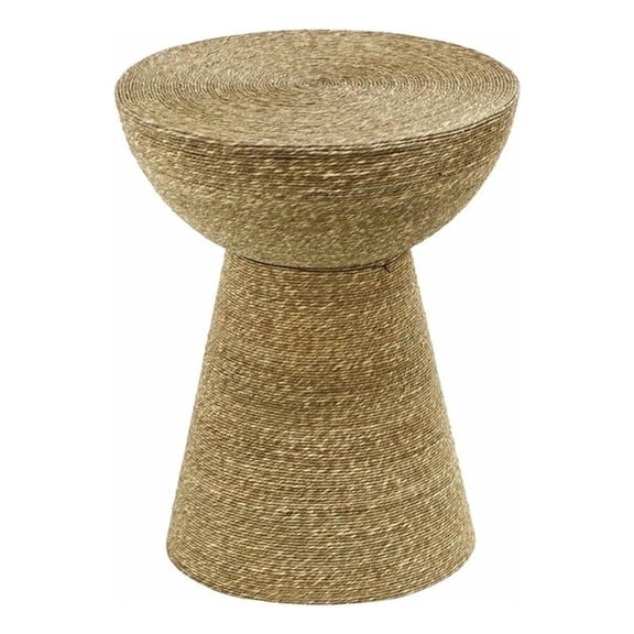 Pemberly Row Transitional Metal & Seagrass Side Table in Natural