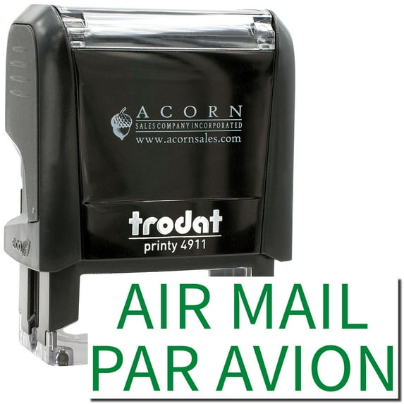 Self-Inking Air Mail Par Avion Stamp, Trodat Printy 4911, Press and Print Stamping, Impression Size 5/8" x 1-1/2", Up to 10,000 Impressions - Green Ink