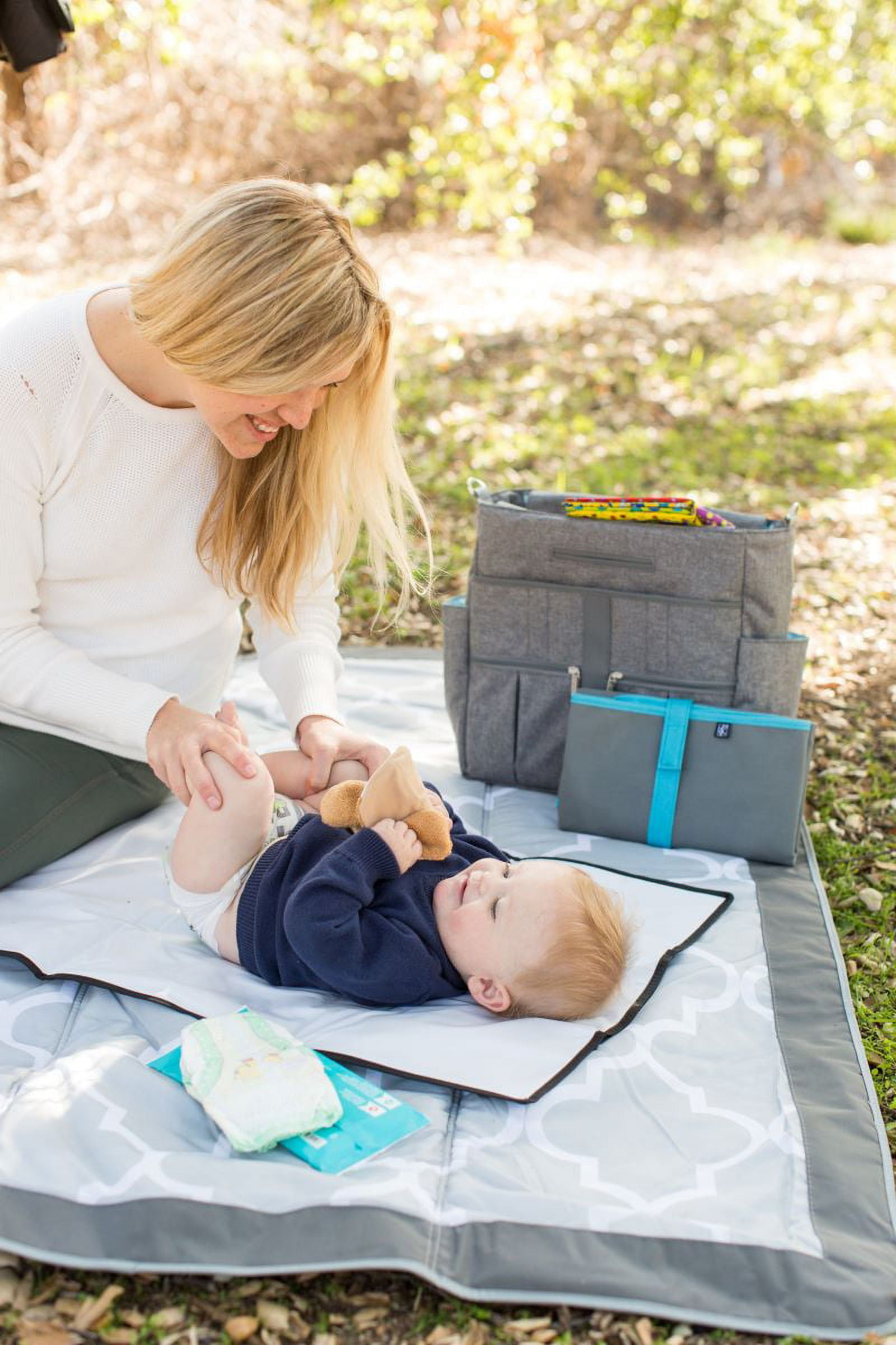J.L. Childress Full Body Portable Changing Pad for Babies - Diaper Changing Mat for Travel, Fully Padded, Extra Large - Grey/Teal