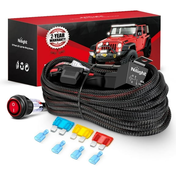 Nilight Wiring Harness Kit Nylon 14 AWG 2 Leads 12 V On Off Switch Power Relay Blade Fuse for LED Light Bar Off Road Lights on Cars Jeep Boat Trucks