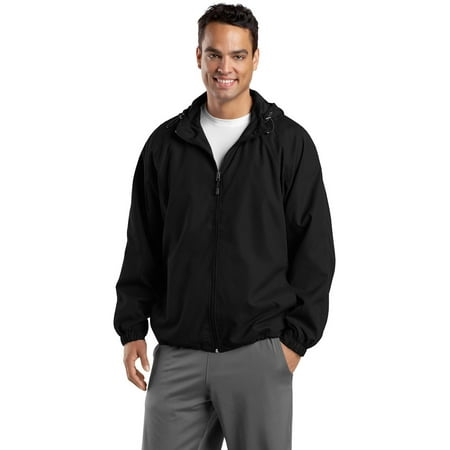 Mens Black Coat Jacket - Sport-Tek JST73 Mens Hooded Raglan Jacket - Black - XS
