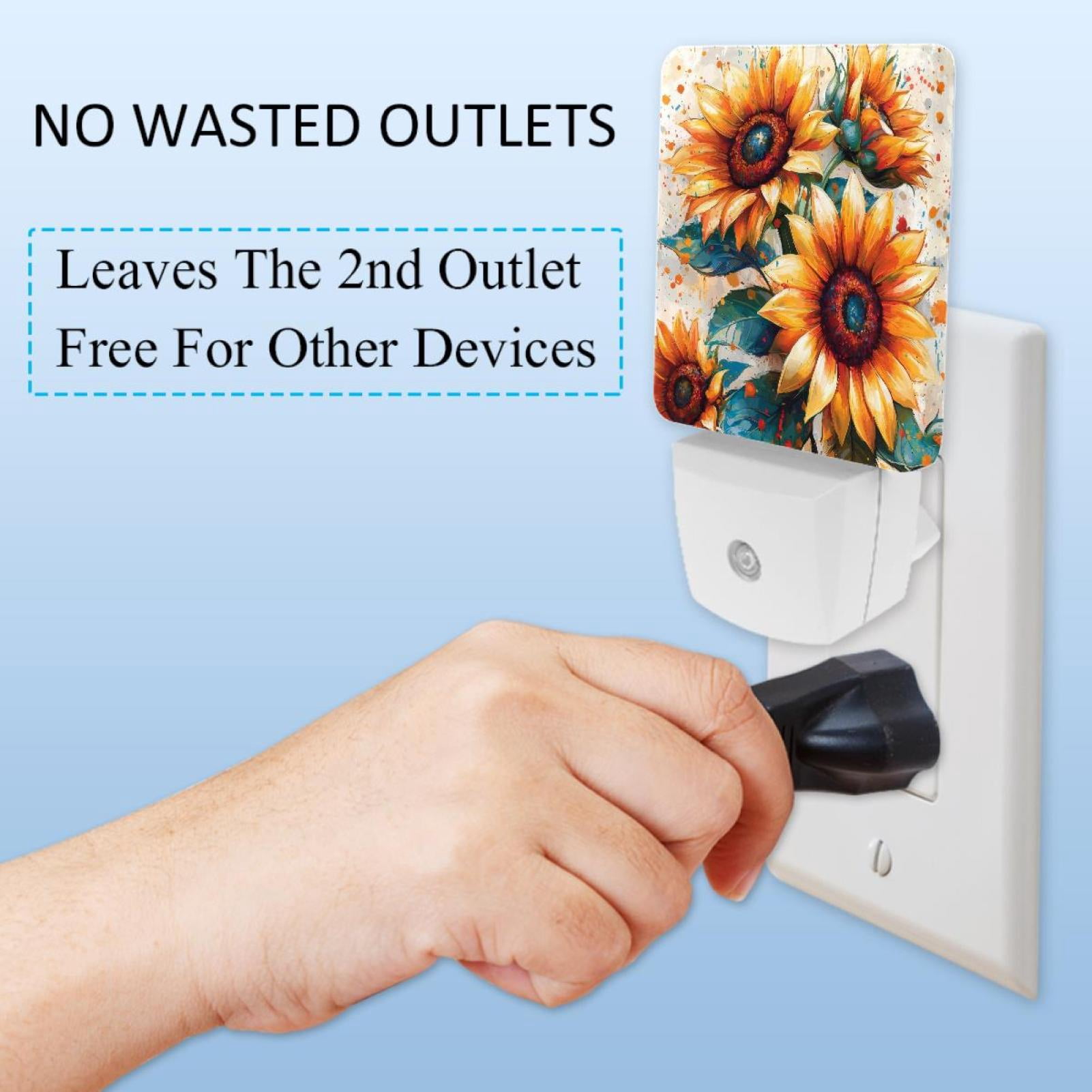 PhooArto Splash Sunflowers Pattern Plug in LED Night Light Auto Sensor Dusk to Dawn Decorative Night for Bedroom, Bathroom, Kitchen, Hallway, Stairs, Baby's Room, Energy Saving