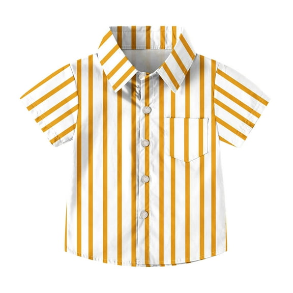 GigrtiJin Toddler Kids Tee Blouse Striped Turndown Collar Short Sleeve Button Down Shirt Tops with Chest Pocket 2-15 Years