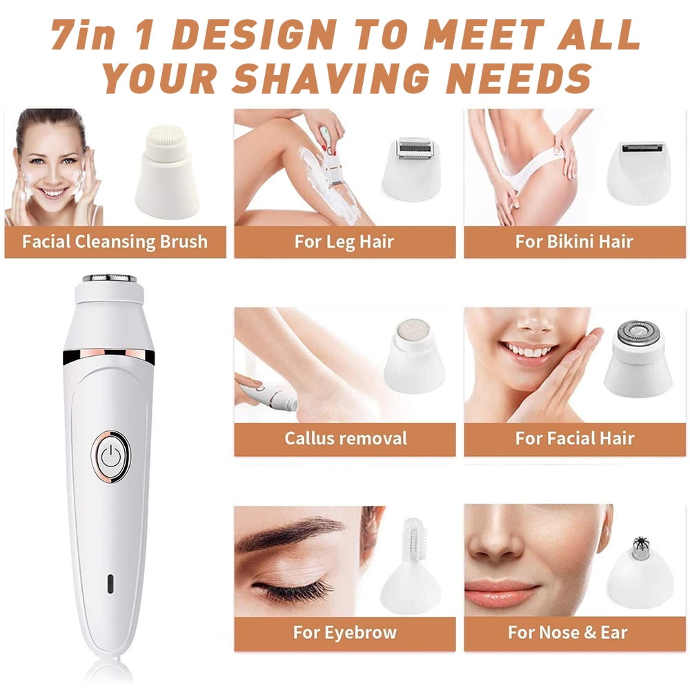 LNGOOR 7 in 1 Cordless Face Shaver Set, Women Electric Razor Cordless Hair Removal Ladies Shaver Painless Body Hair Trimmer Remover