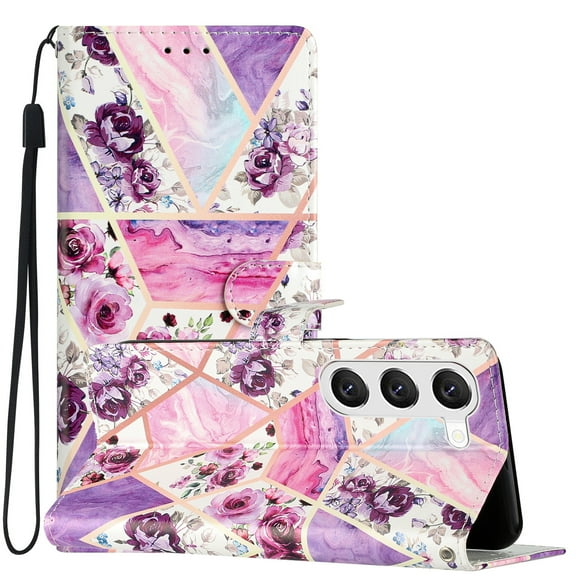 Dteck for Samsung Galaxy S23 Plus Wallet Case Cute for Women, Premium PU Leather Flip with Lanyard, Card Holder Stand Protective Samsung S23 Plus Phone Case 2023, Purple Floral Marble
