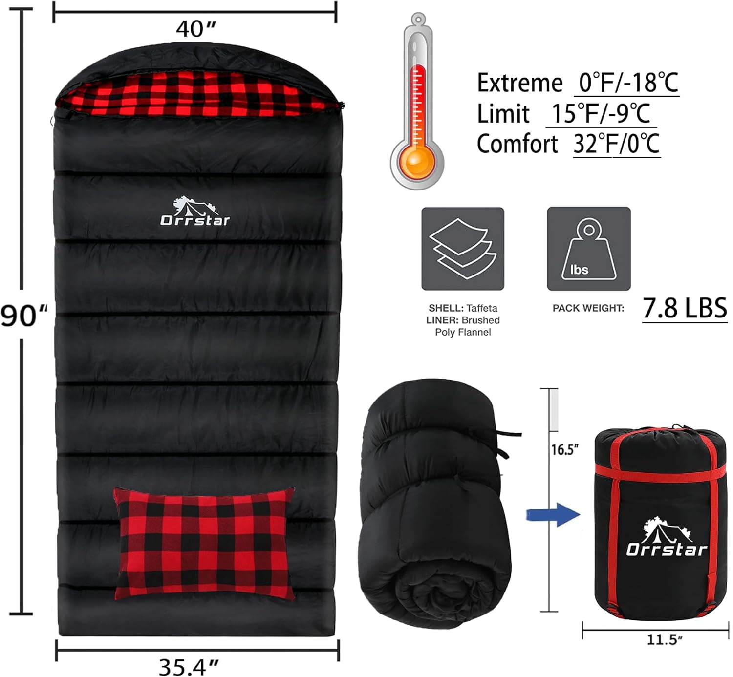 Sleeping Bag Cold Weather Bags for Adults 0 Degree with Pillow Extra Large Flannel Big and Tall XXL Warm Winter Zero Camping