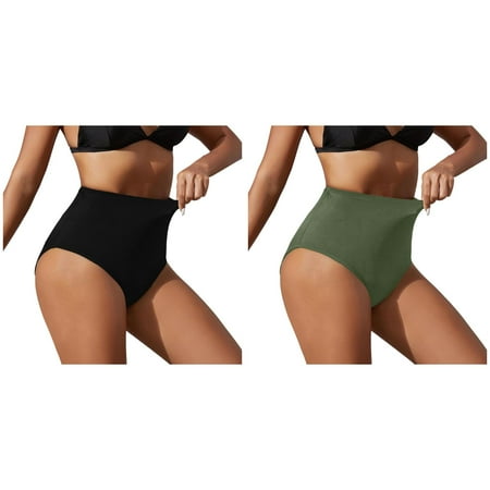 Lojoutye 2 Pack(Black 1PCS & Light Green 1PCS) Swim Pants Multipack Women s High Waisted Swim Suit Bottoms Bikini Bottoms Retro Basic Full Coverage Swimsuit Mid Waist Bathing Suit Bottom
