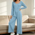 thumbnail image 5 of Diufon Long Sleeve Jumpsuits for Women Back Zipper Elastic Waist Square Neck Wide Leg Overalls Going Out Fall Outfit, 5 of 9