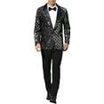 thumbnail image 2 of INSPIRE CHIC Men's Blazers Formal Tuxedo Peak Lapel One Button Glitter Argyle Sequin Blazers S Silver, 2 of 7