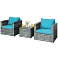 thumbnail image 3 of Patiojoy 3PCS Patio Rattan Furniture Set Outdoor Bistro Set w/Washable Cushion for Garden Poolside Backyard Turquoise, 3 of 7