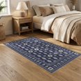 thumbnail image 2 of ODIKA 5'x7' Blue Cream Patterned Elegance Washable Area Rug Intricate Stone Inspired Motif Design Non-Slip, Chair-Friendly for Dining Room, Under Table, Home Office, 2 of 7